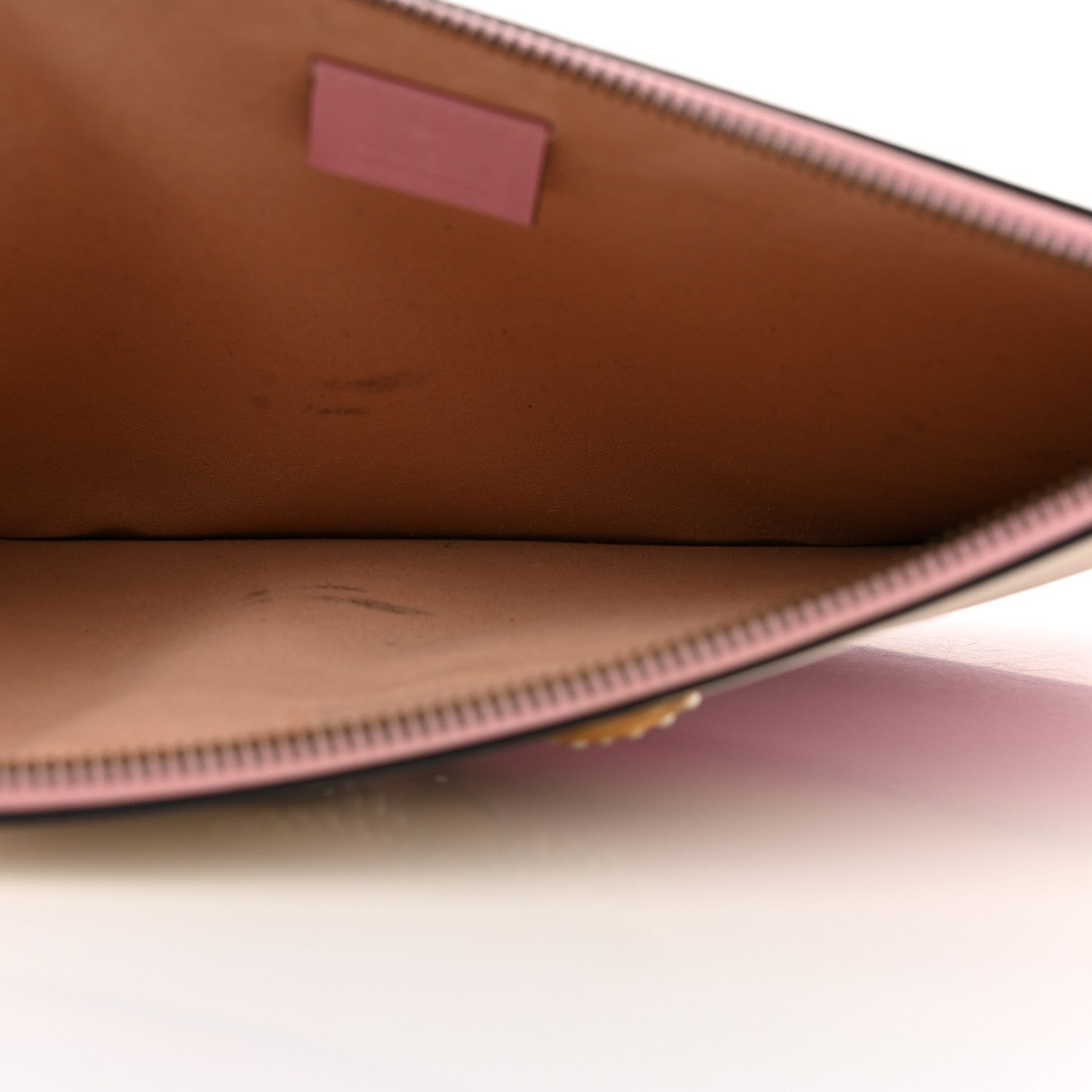 Gucci Calfskin Striped Oversized Bee Zip Pouch White Pink Red 5 of 9