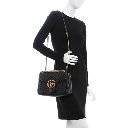 Gucci Calfskin Matelasse Medium GG Marmont Shoulder Bag Black 2 of 7