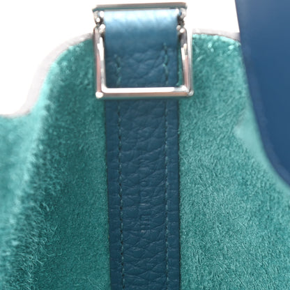 Hermes Taurillon Clemence Eclat Picotin Lock 18 PM Vert Bosphore Deep Blue 7 of 11