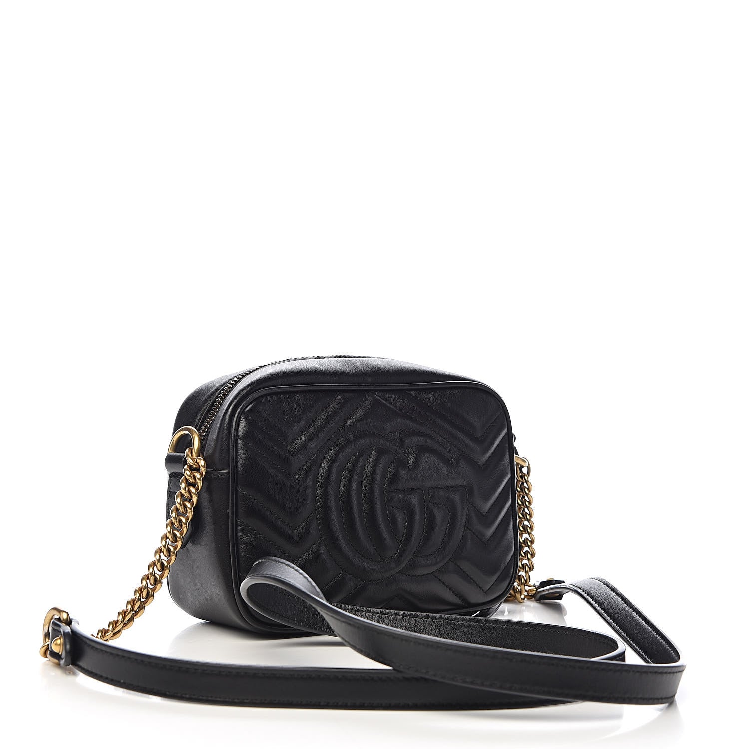 Gucci Calfskin Matelasse Mini GG Marmont Chain Shoulder Bag Black 3 of 10