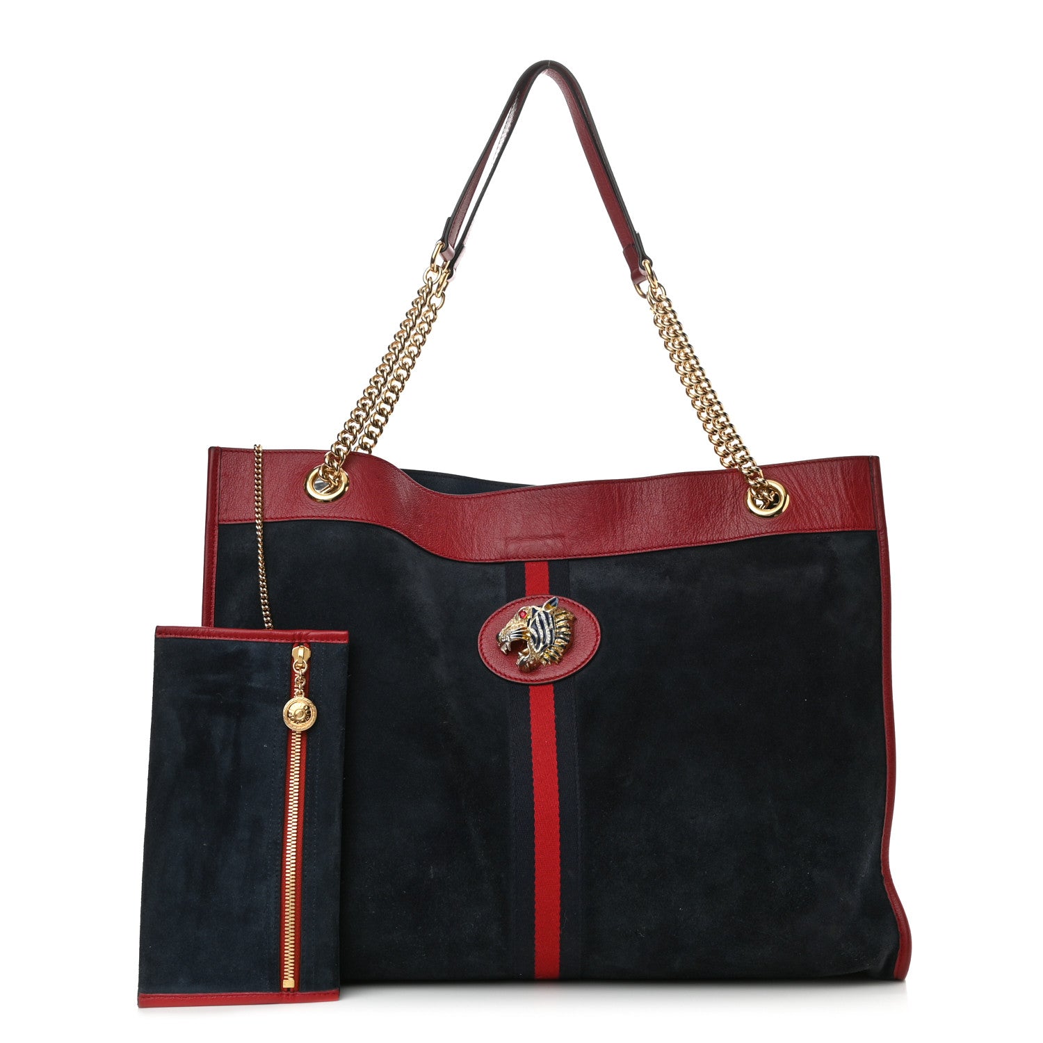 Gucci Suede Calfskin Large Rajah Chain Tote New Blue Romantic Cherry 1 of 8