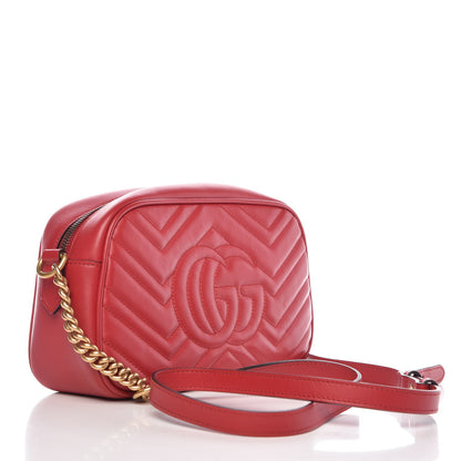 Gucci Calfskin Matelasse Small GG Marmont Chain Shoulder Bag Hibiscus Red 3 of 7