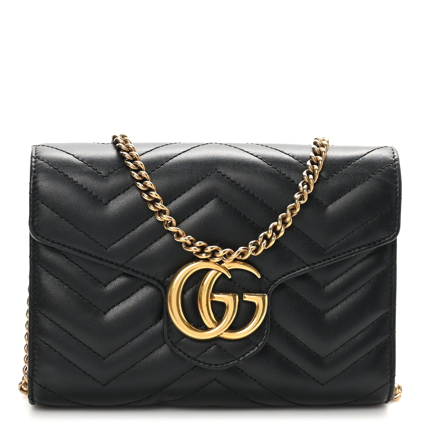 Calfskin Matelasse GG Marmont Chain Wallet Black