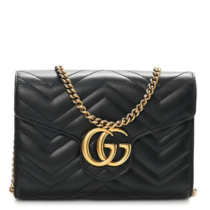 Gucci Calfskin Matelasse GG Marmont Chain Wallet Black 1 of 11