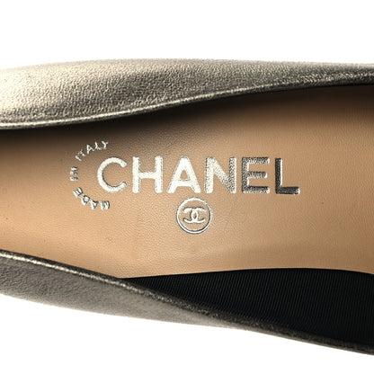 Chanel Metallic Calfskin Cap Toe Camellia Pumps 38 Metallic Grey 7 of 9