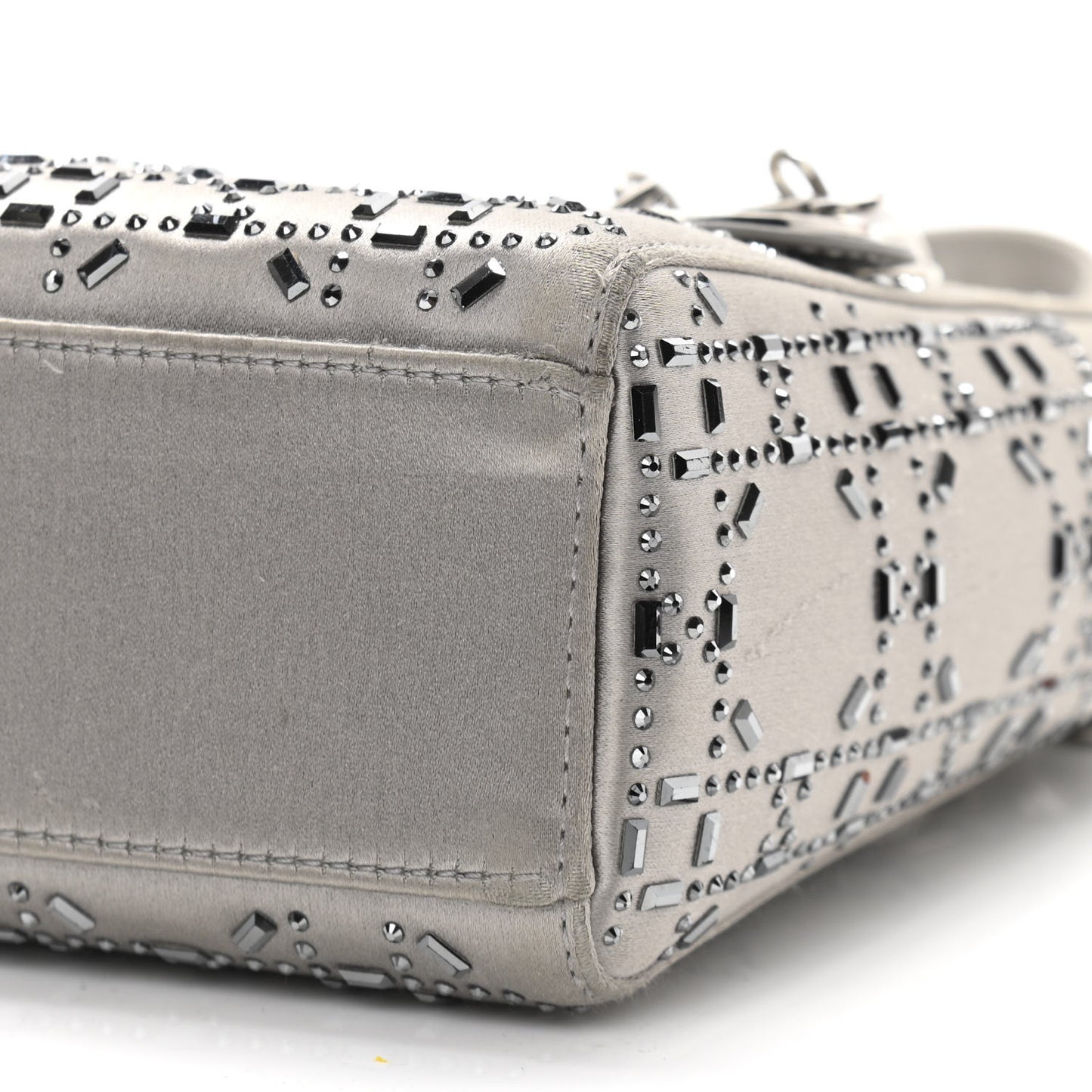 Satin Crystal Cannage Mini Lady Dior Gray