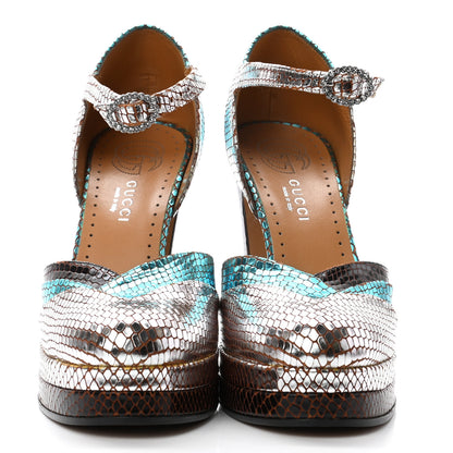 Gucci Metallic Calfskin Embossed Python GG Ankle Strap High Heel Pumps 38.5 Multicolor 2 of 9