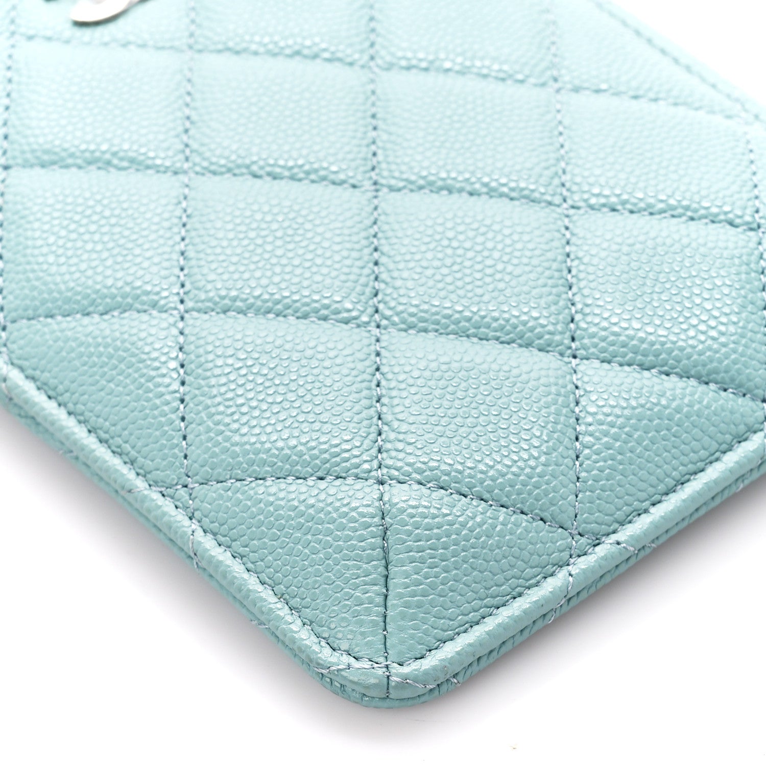 Chanel Caviar Quilted Classic Flat Wallet Pouch Light Blue 9 of 11
