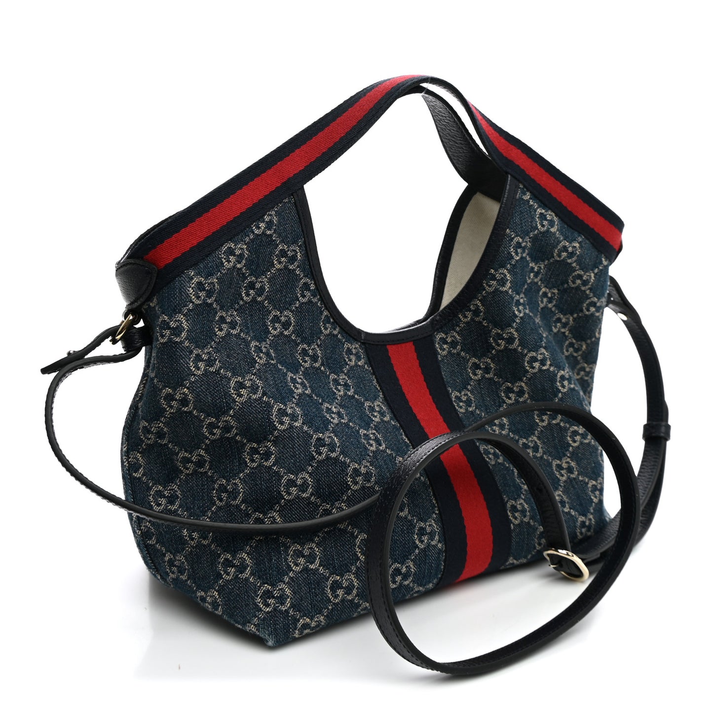 Denim GG Monogram Web Small Giglio Tote Blue White