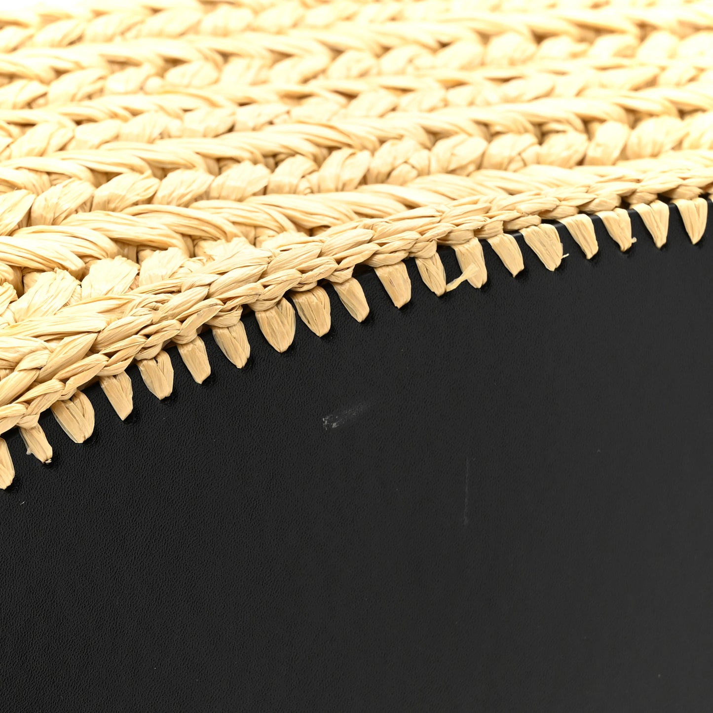 Raffia Calfskin Large Arco Basket Black
