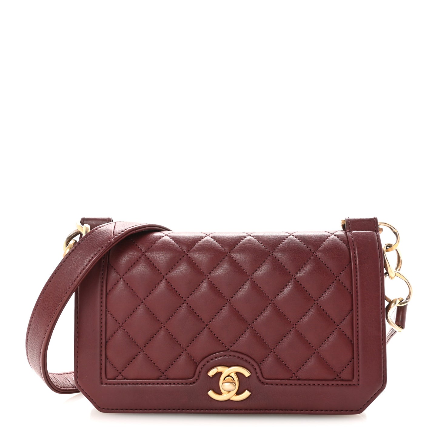 Calfskin Quilted Small Flap Bag Burgundy