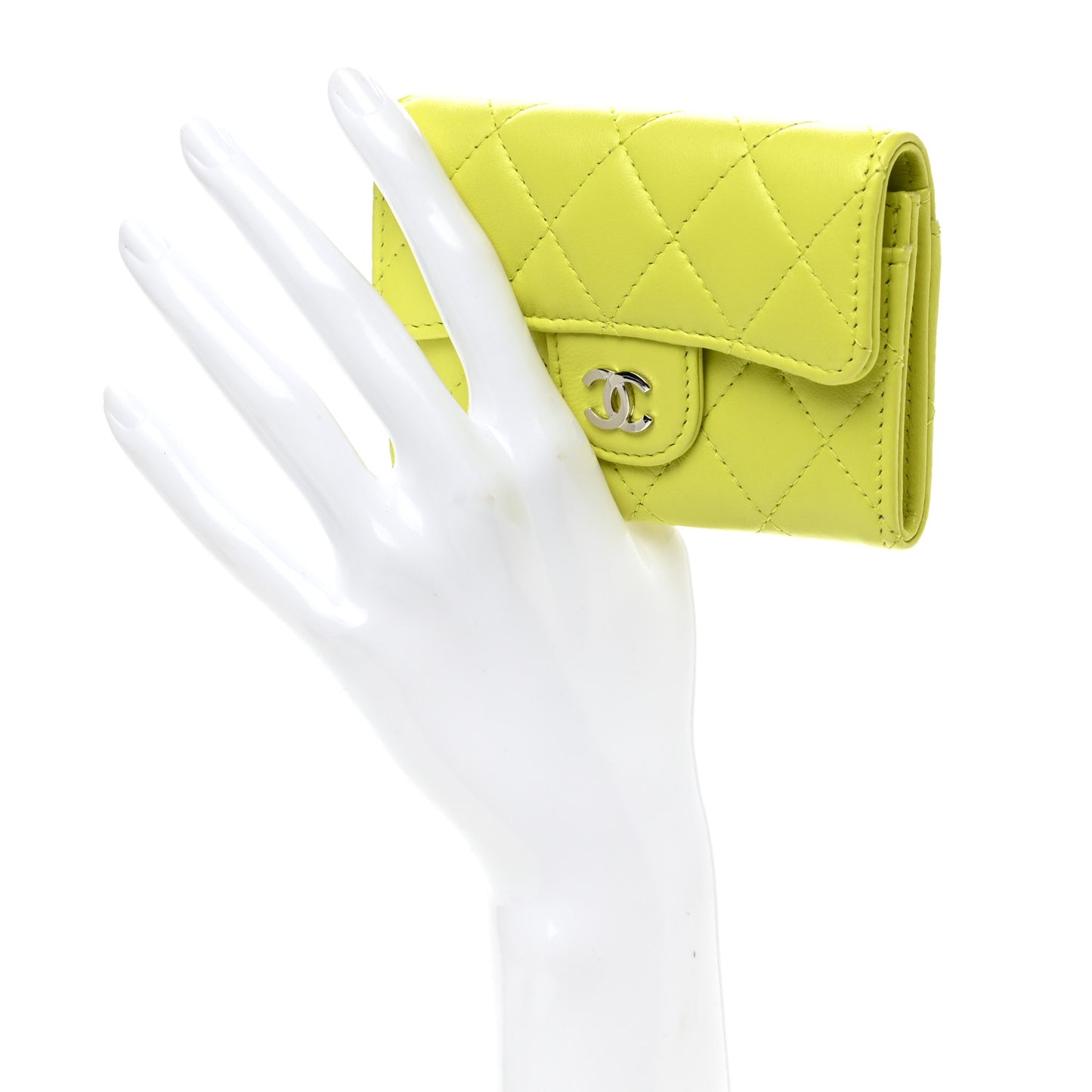 Lambskin Quilted Flap Card Holder Wallet Yellow
