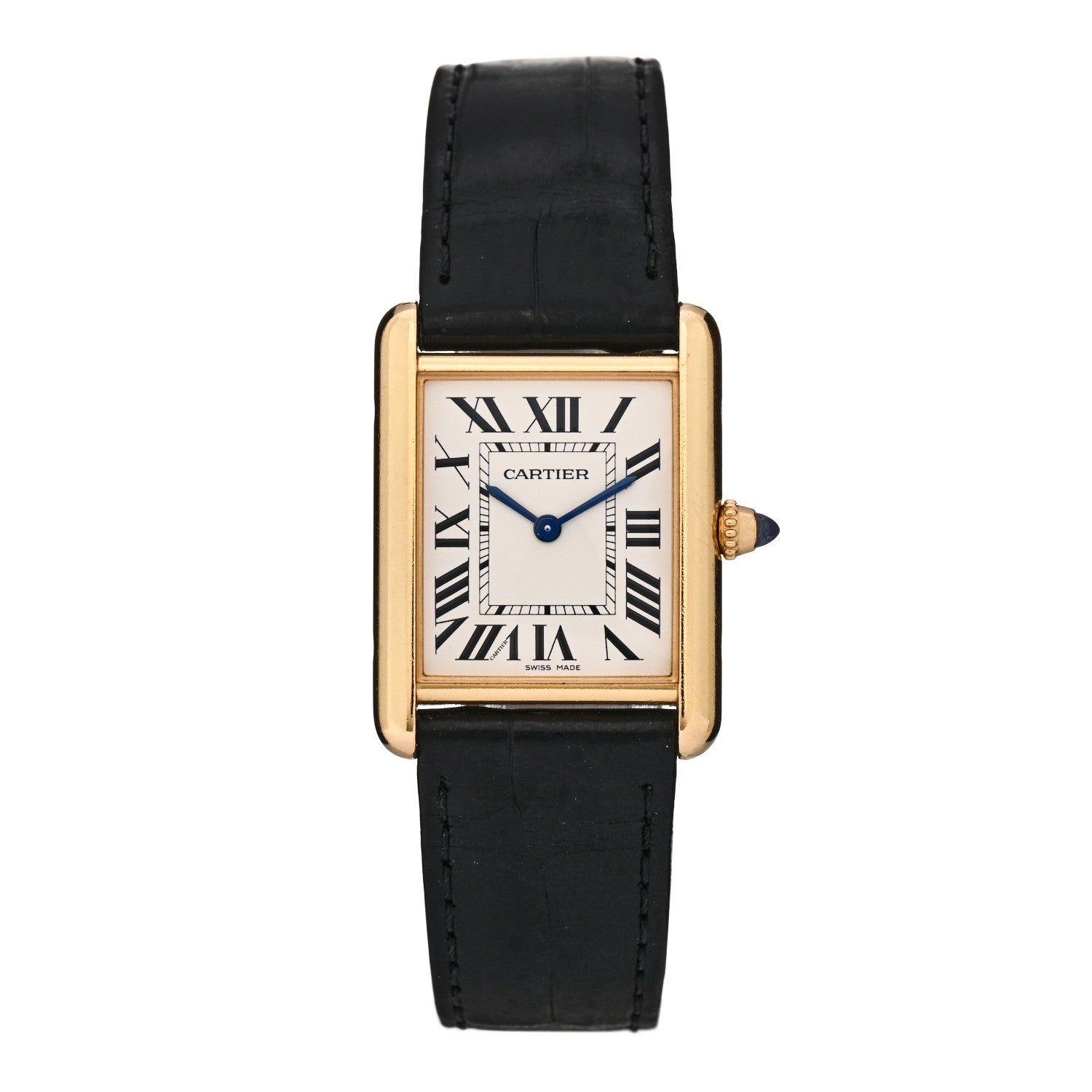 Cartier 18K Yellow Gold Alligator 26mm Tank Louis Quartz Watch 1 of 5