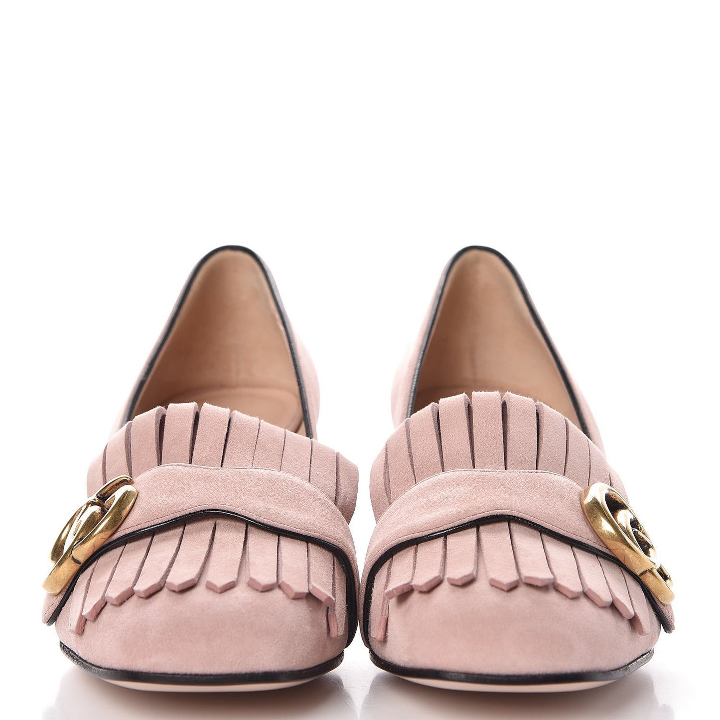 Kid Scamosciato GG Marmont Fringe 50mm Loafer Pumps 35.5 Crystal Pink