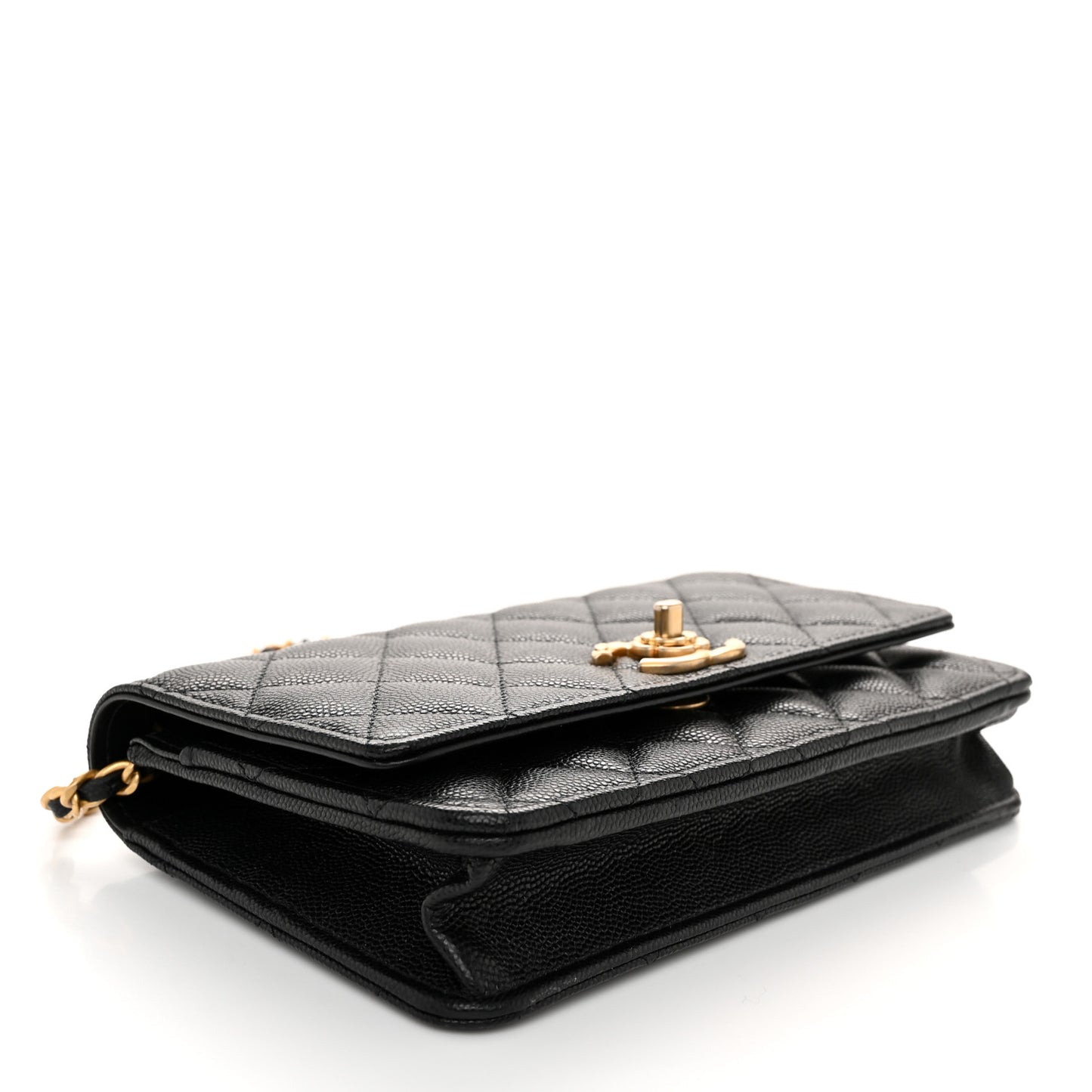 Caviar Quilted Camellia Wallet On Chain WOC Black