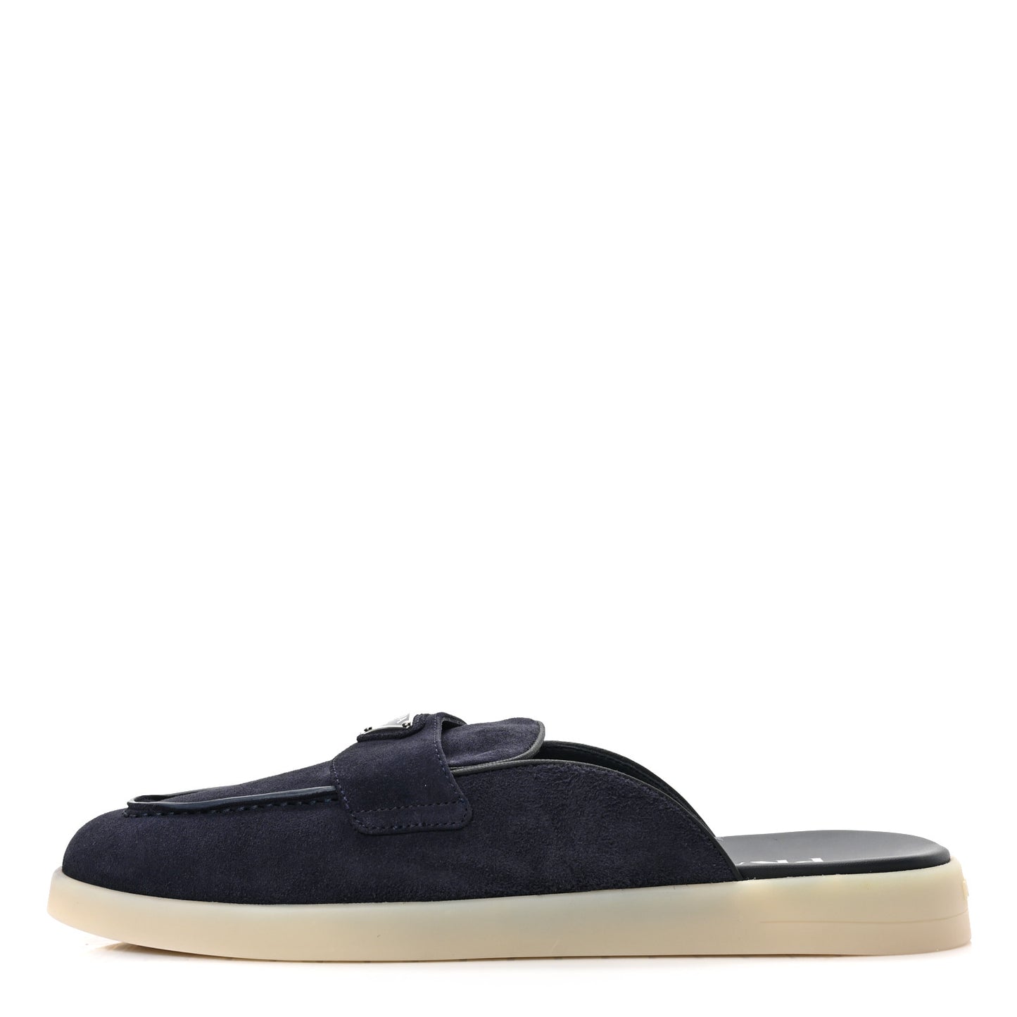 Suede Metal Triangle Logo Saint Tropez 25mm Loafer Mules 40 Bleu