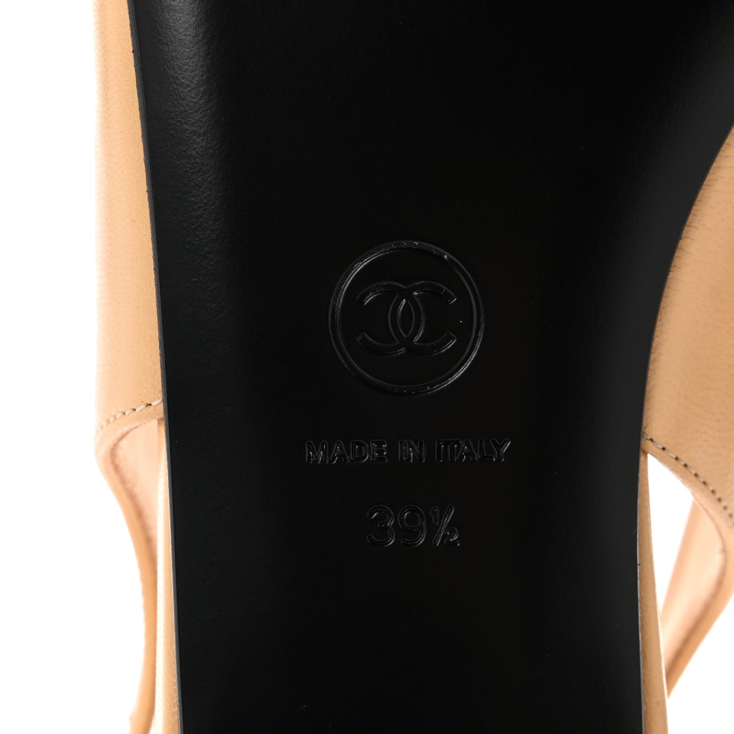 Goatskin Grosgrain Pointed Toe CC Slingback Flats 39.5 Beige Black