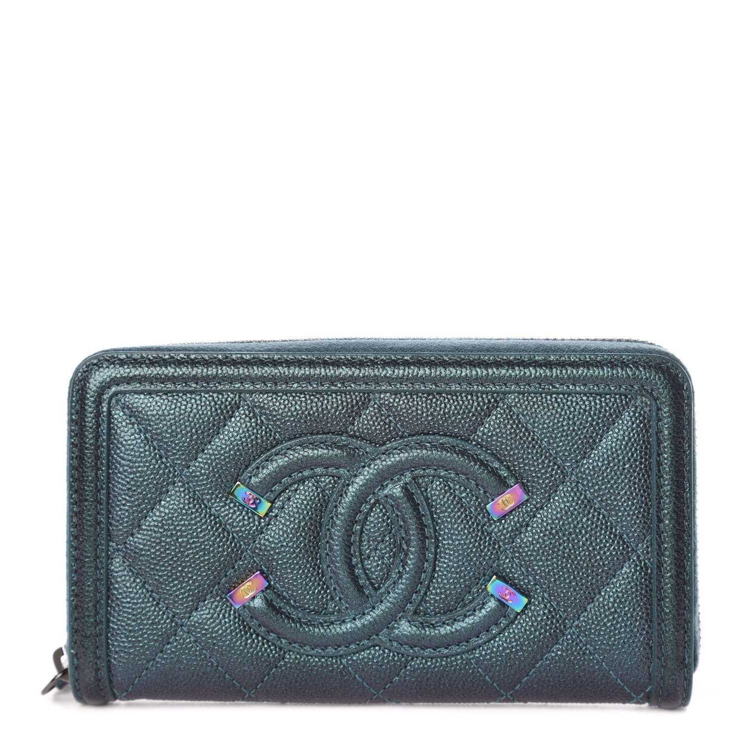 Chanel Iridescent Caviar Quilted Medium Filigree Zip Around Wallet Dark Turquoise 1 of 9