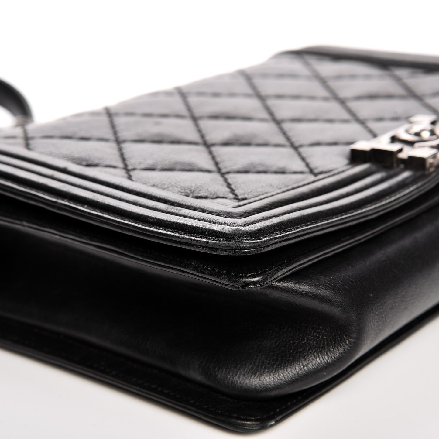 Calfskin Quilted Double Stitch New Medium Boy Flap Black
