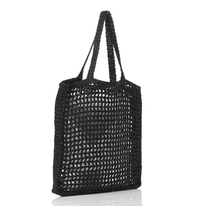 Prada Yarn Raffia Effect Crochet Logo Embroidered Tote Bag Black 3 of 10