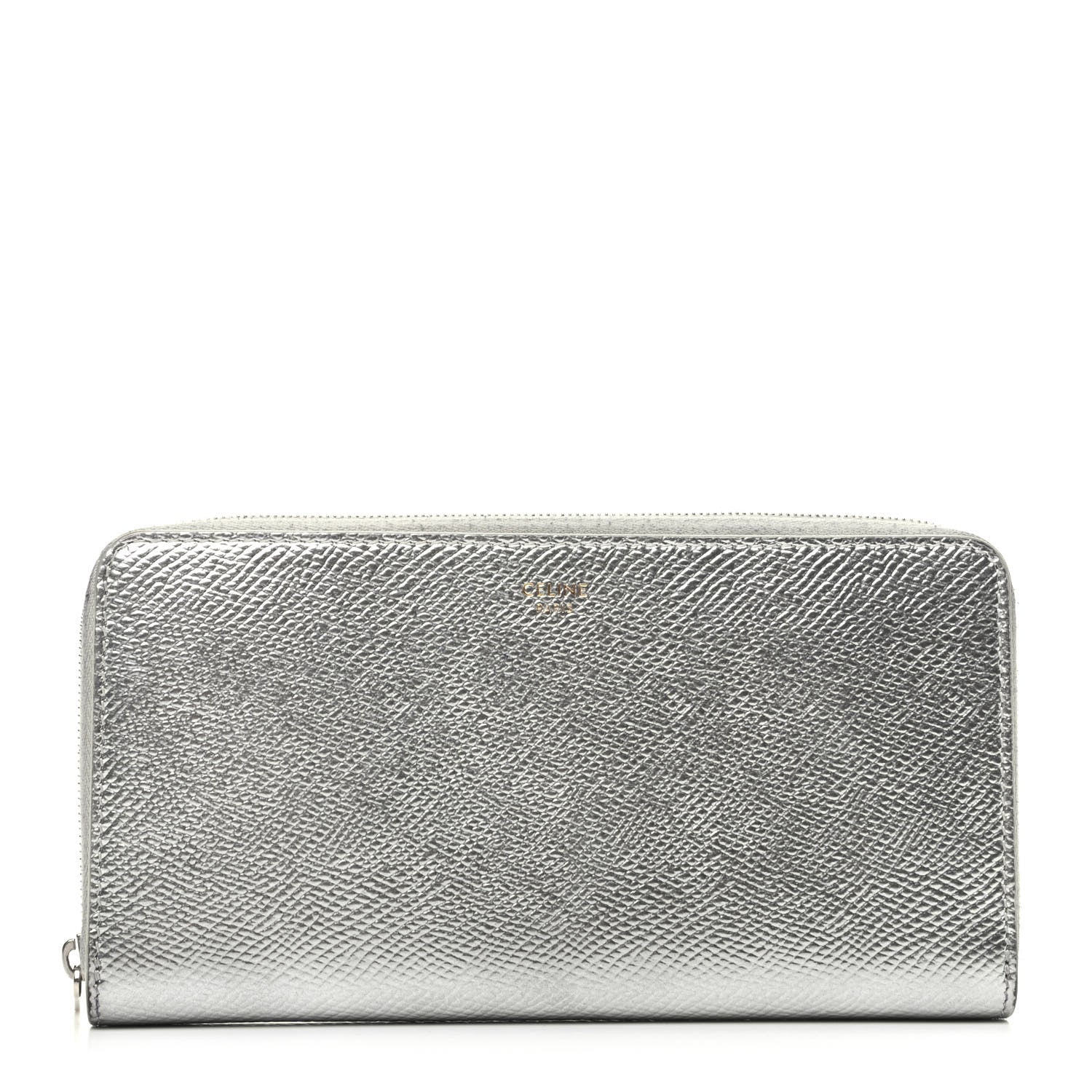 Celine Laminated Grained Calfskin Large Zip Around Multifunction Wallet Silver 1 of 7