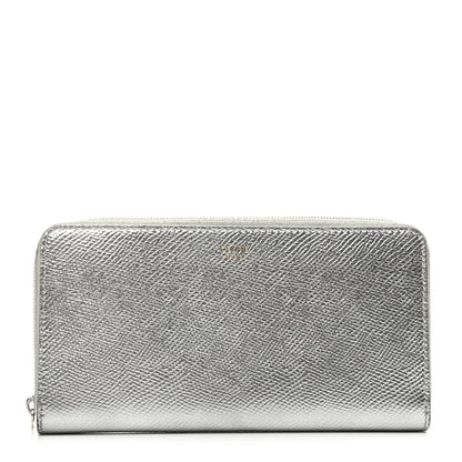 Celine Laminated Grained Calfskin Large Zip Around Multifunction Wallet Silver 1 of 7