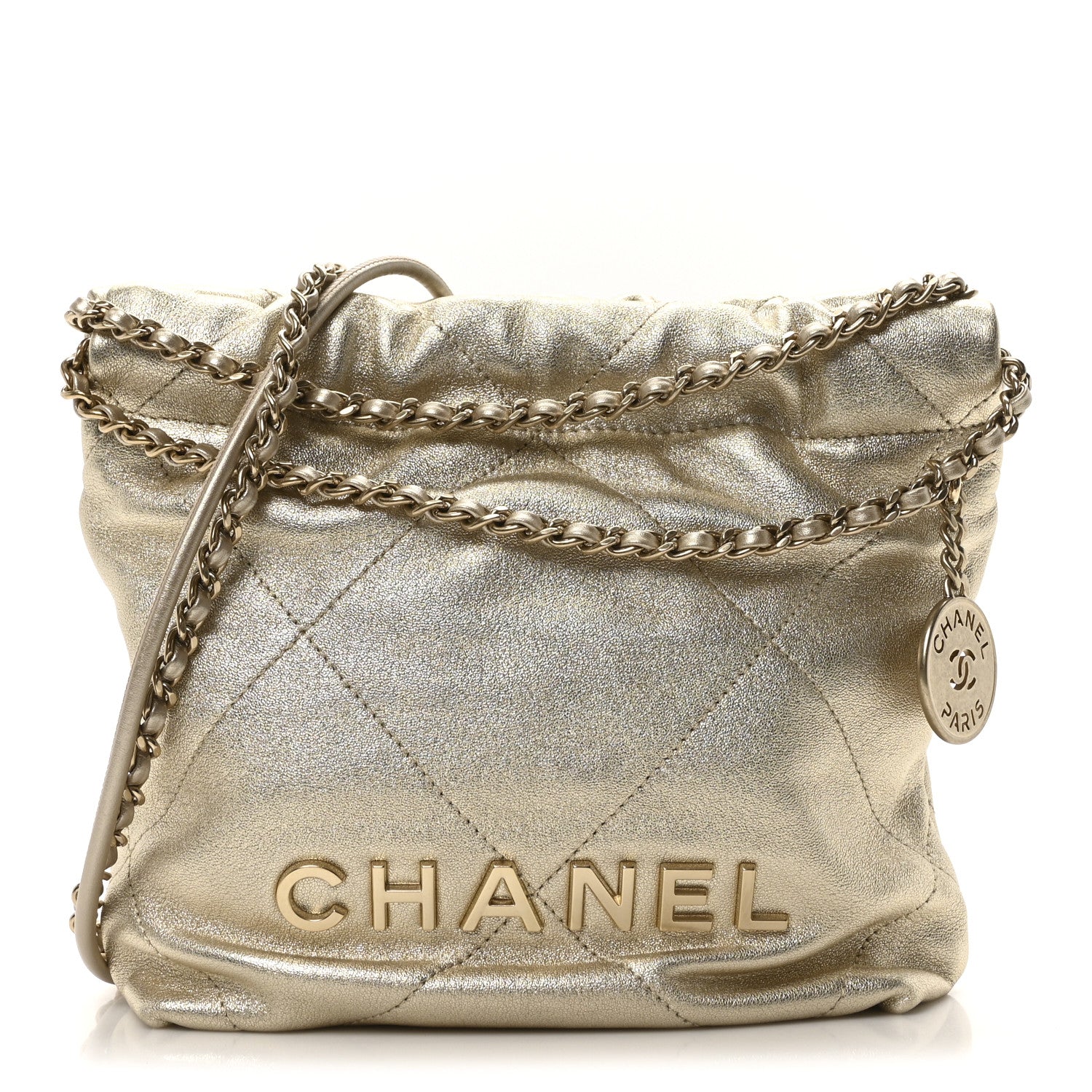 Chanel Metallic Lambskin Quilted Mini Chanel 22 Golden 1 of 10