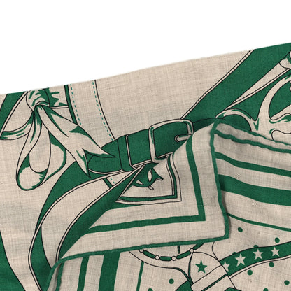 Hermes Cashmere Silk La Promenade du Matin Bandana Shawl 140 Naturel Vert Black 5 of 5