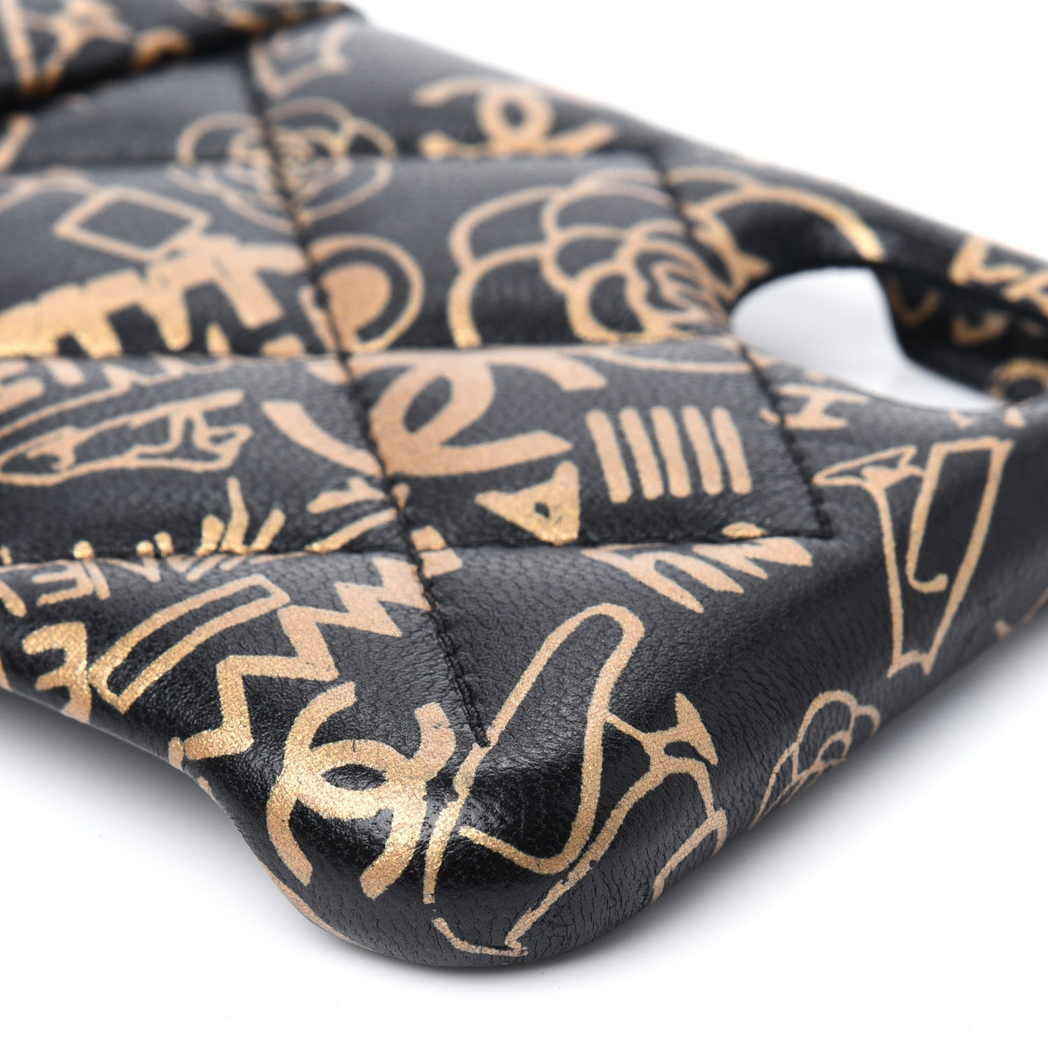 Chanel Lambskin Quilted iPhone XR Coco Tech Egyptian Graffiti Case Black Gold 13 of 15