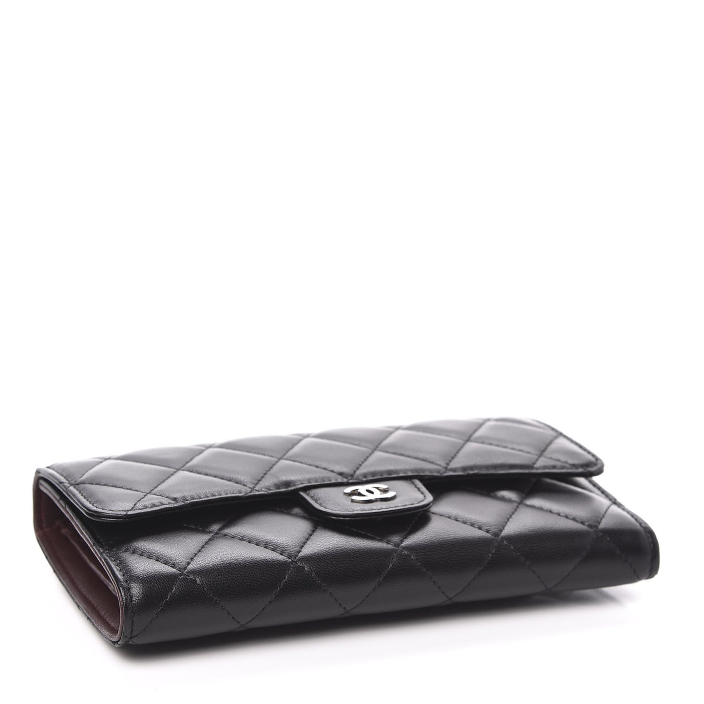 Lambskin Quilted Large Flap Wallet Black