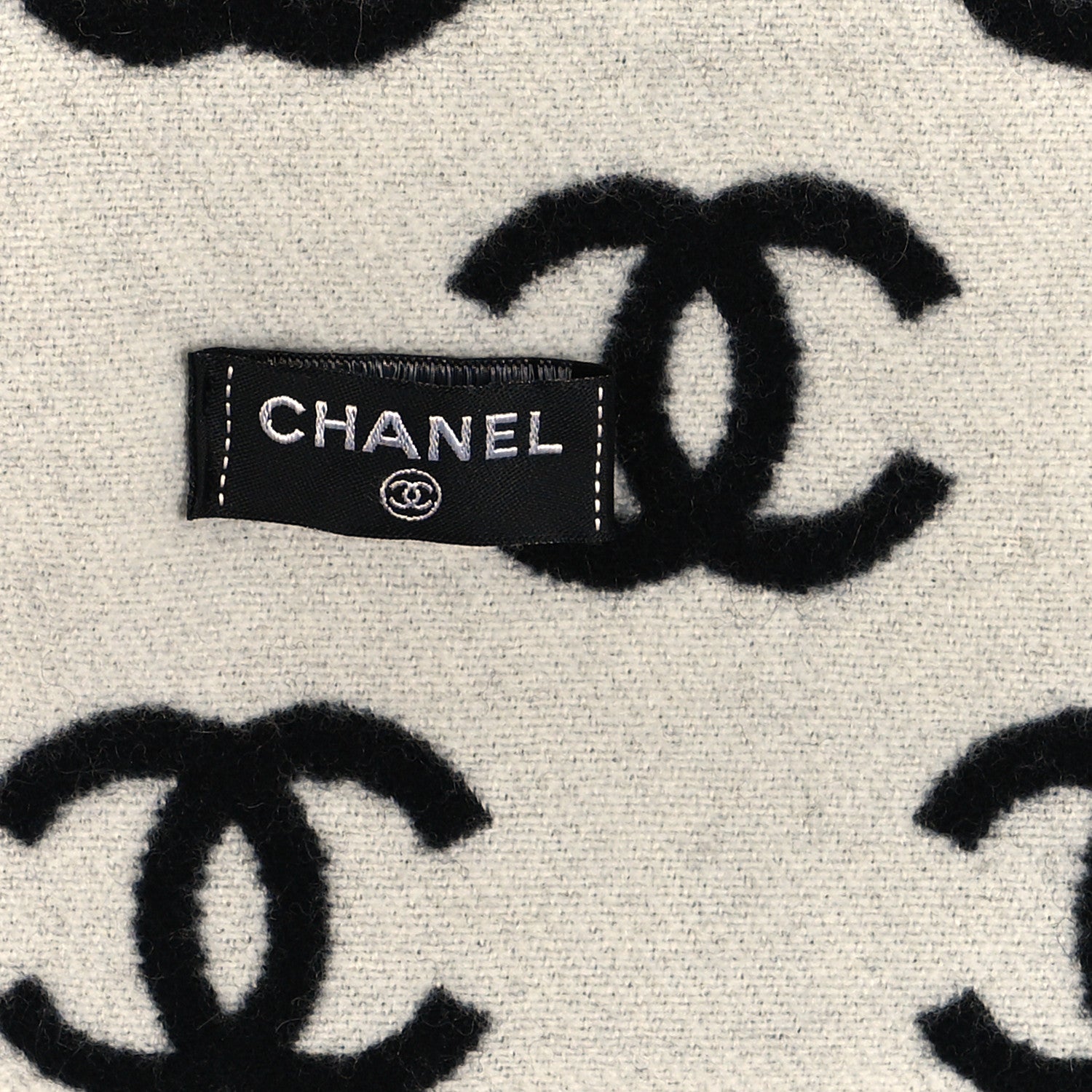 Chanel Wool Cashmere CC Scarf Black White 3 of 4
