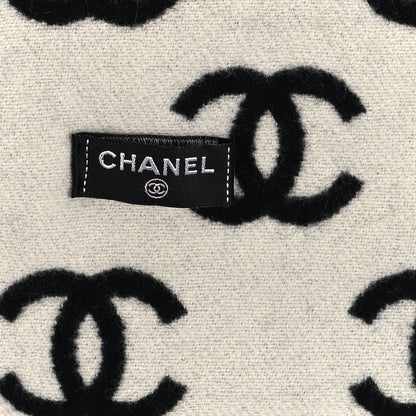 Chanel Wool Cashmere CC Scarf Black White 3 of 4