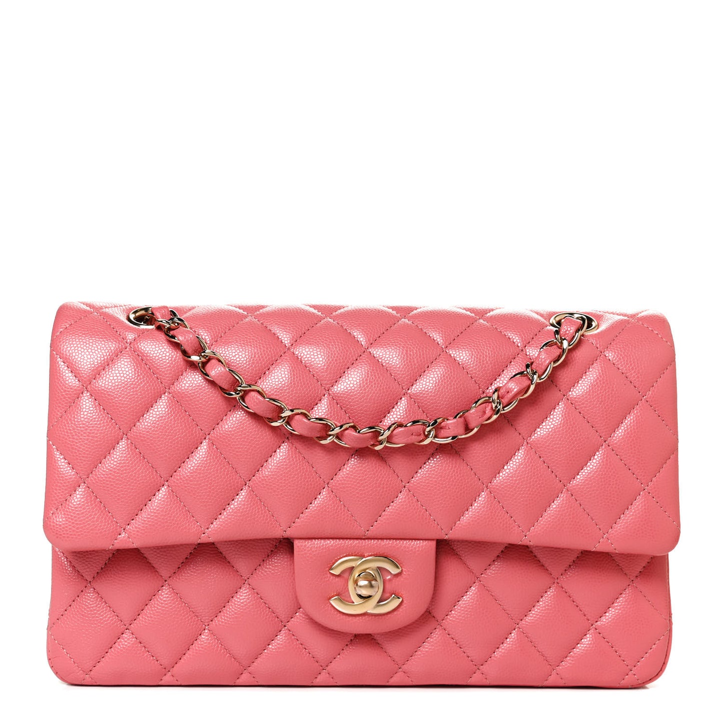 Metallic Caviar Quilted Medium Double Flap Pink