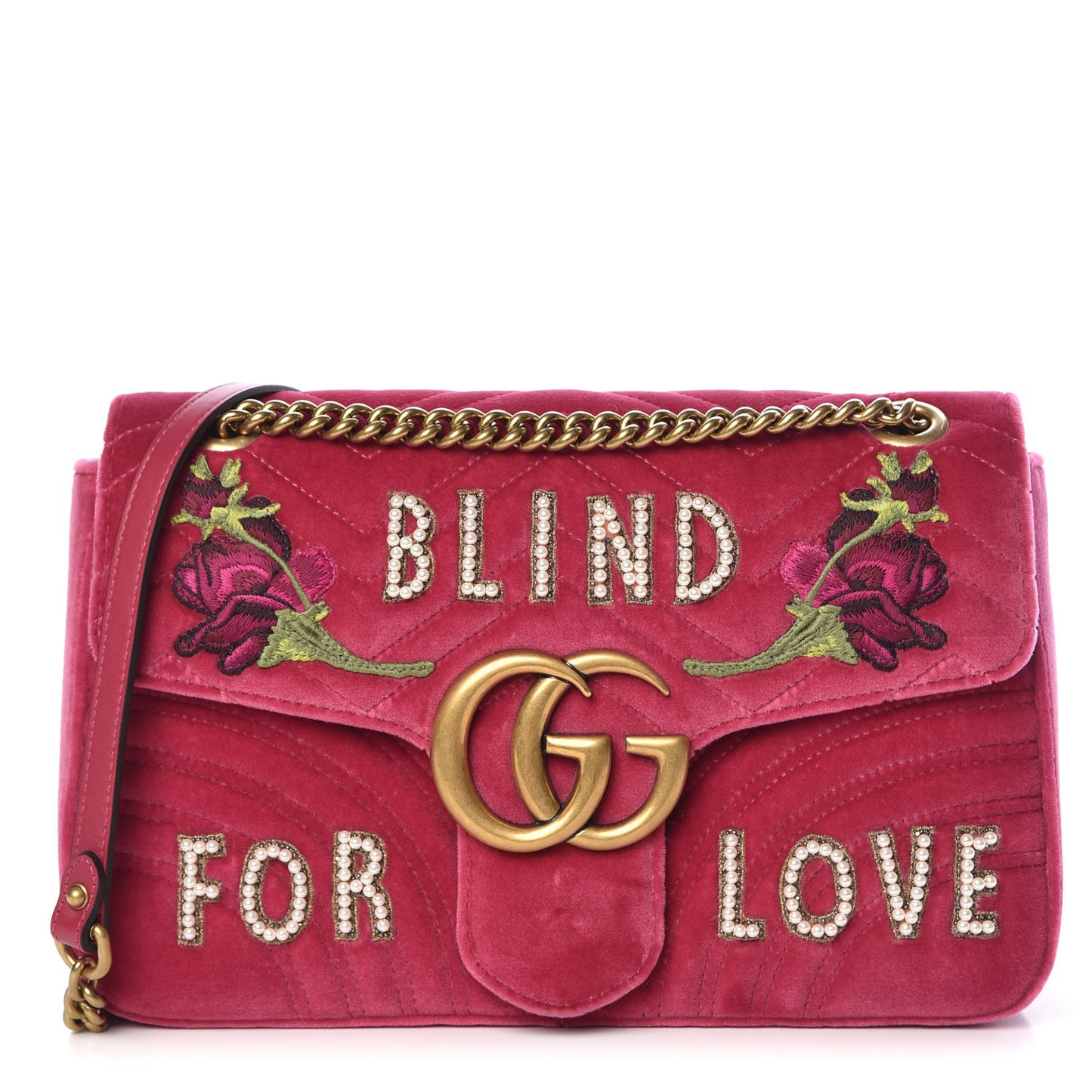 Velvet Matelasse Blind for Love Embroidered Medium GG Marmont Shoulder Bag Light Raspberry Rose Multicolor