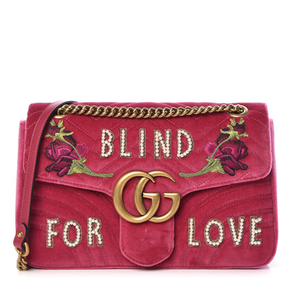 Gucci Velvet Matelasse Blind for Love Embroidered Medium GG Marmont Shoulder Bag Light Raspberry Rose Multicolor 1 of 11