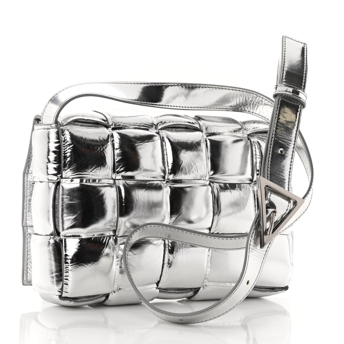 Metallic Lambskin Padded Cassette Crossbody Bag Silver