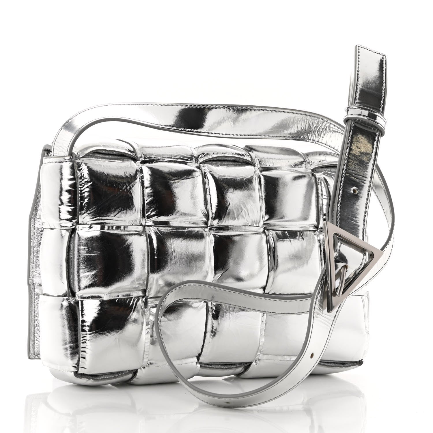 Bottega Veneta Metallic Lambskin Padded Cassette Crossbody Bag Silver 3 of 9