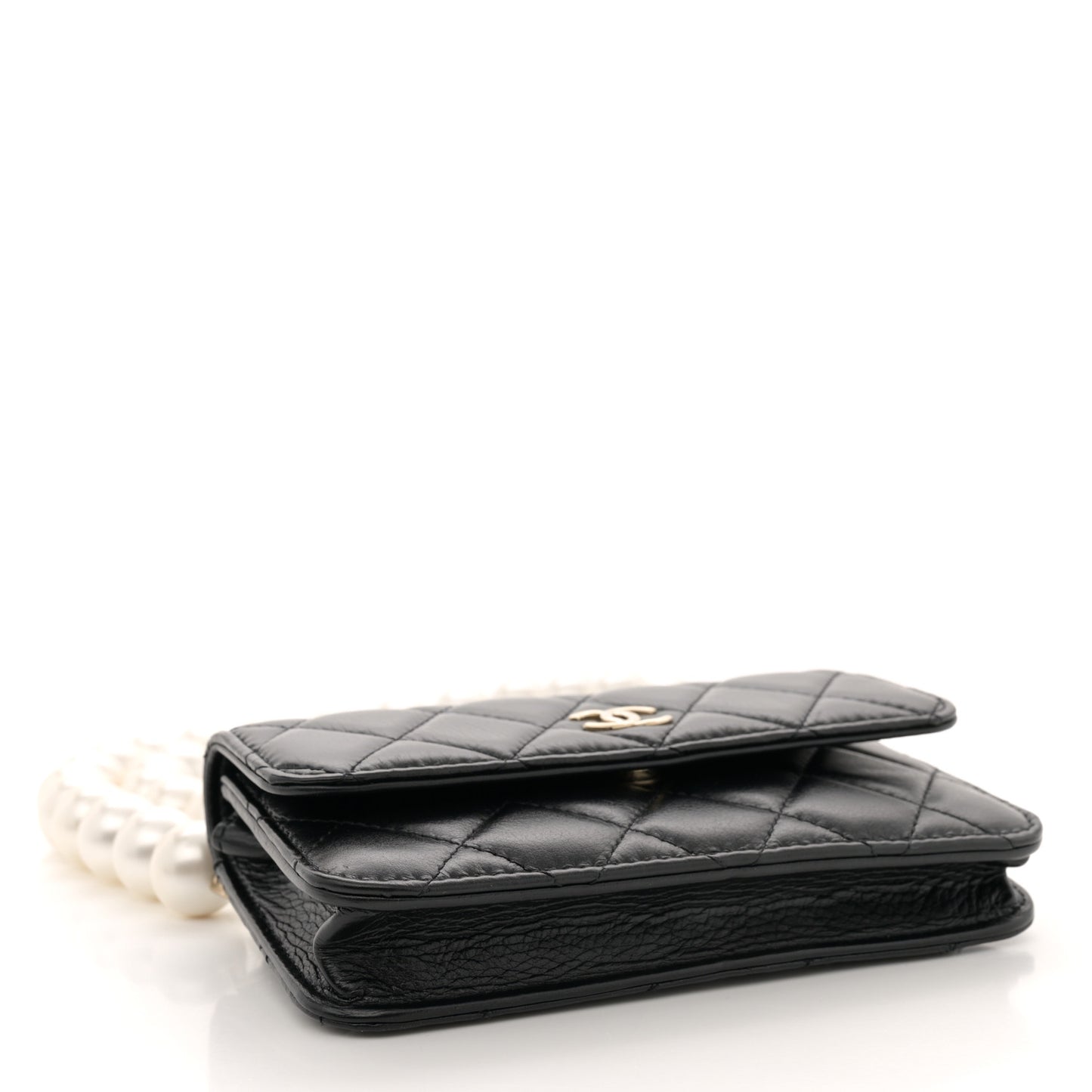 Calfskin Quilted Maxi Pearls Clutch With Chain Black