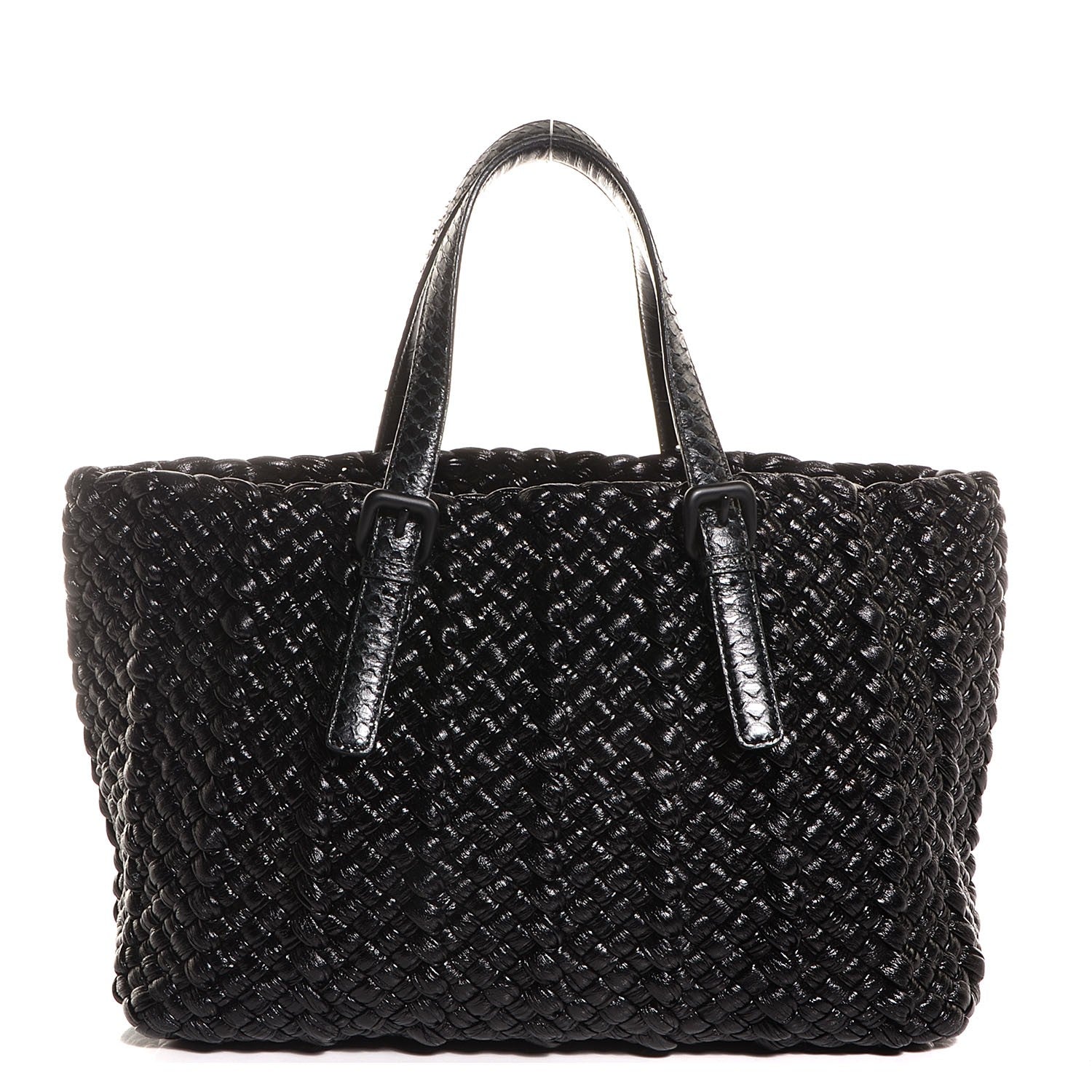 Bottega Veneta Vernice Lambskin Python Tote Nero Black 1 of 7