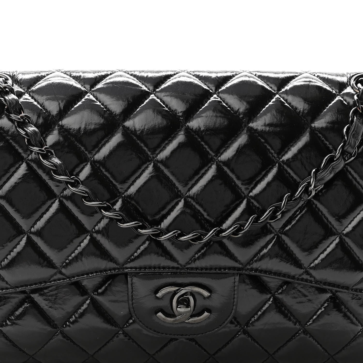 Chanel Shiny Distressed Calfskin Quilted Jumbo Double Flap So Black 8 of 10