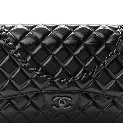 Chanel Shiny Distressed Calfskin Quilted Jumbo Double Flap So Black 8 of 10