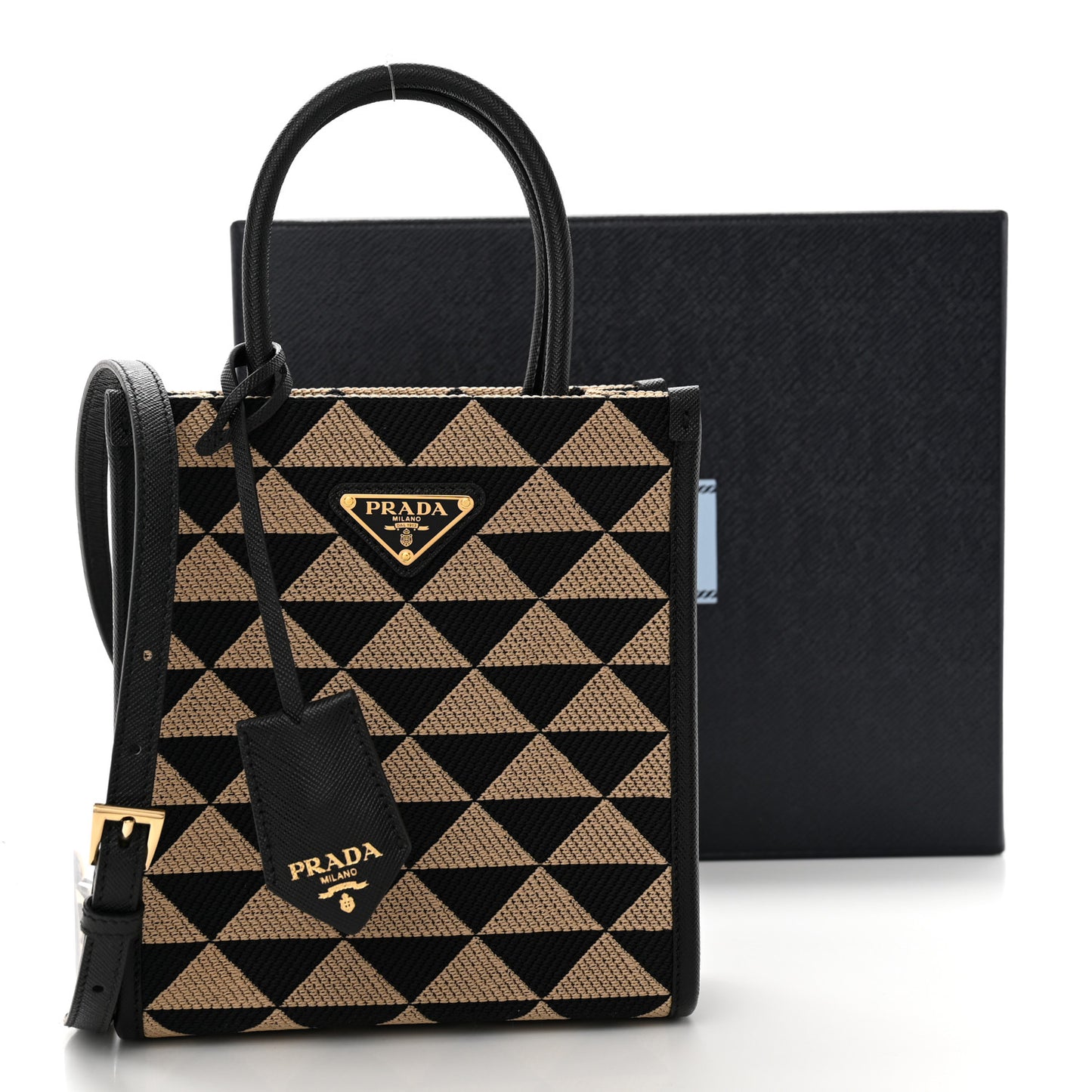 Jacquard Saffiano Triangolo Symbole Embroidered Micro Tote Black Corda