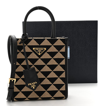 Prada Jacquard Saffiano Triangolo Symbole Embroidered Micro Tote Black Corda 11 of 11
