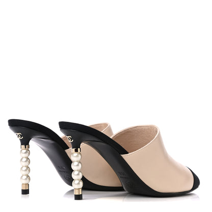 Chanel Lambskin Grosgrain Cap Toe Pearl Mule 35.5 Beige Black 4 of 9