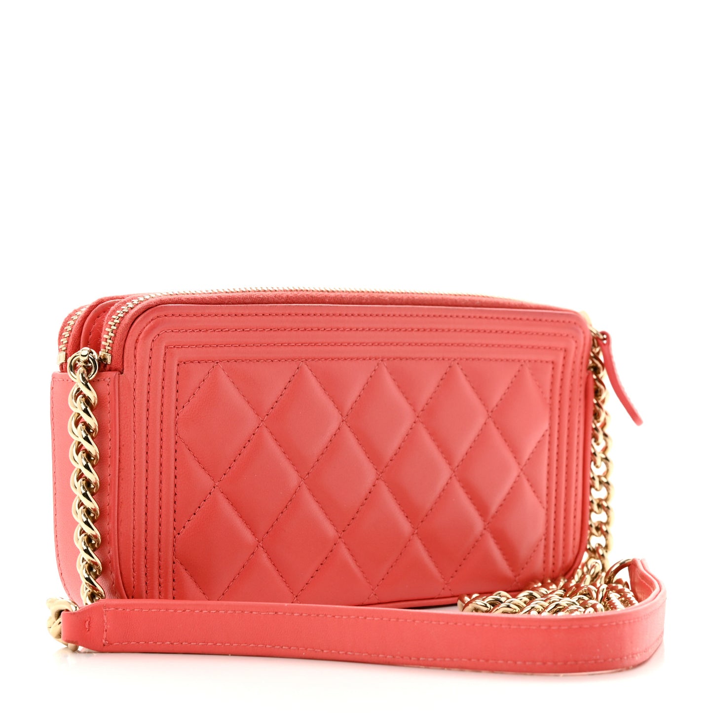 Lambskin Quilted Small Boy Clutch With Chain Coral