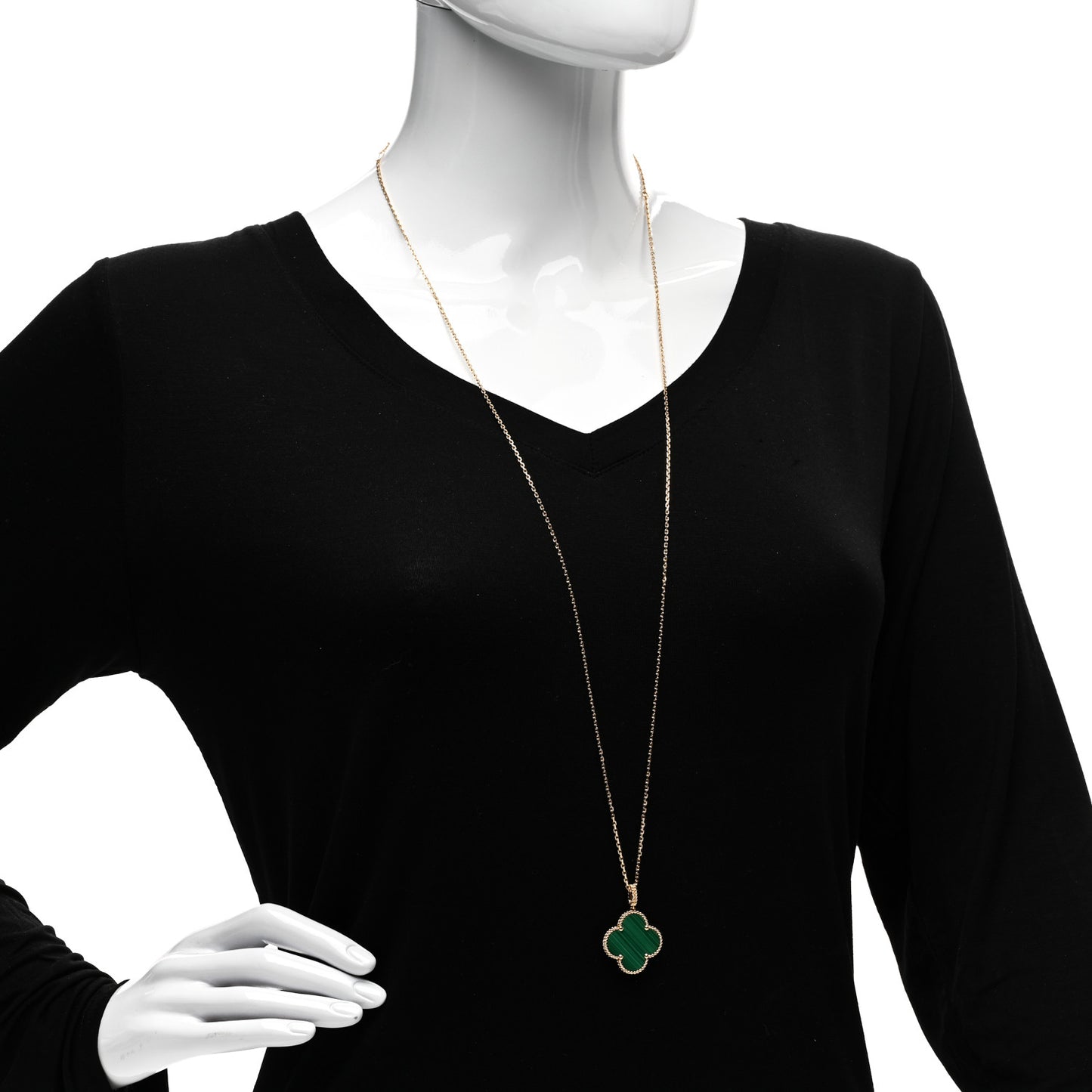 18K Yellow Gold Malachite Magic Alhambra Pendant Necklace
