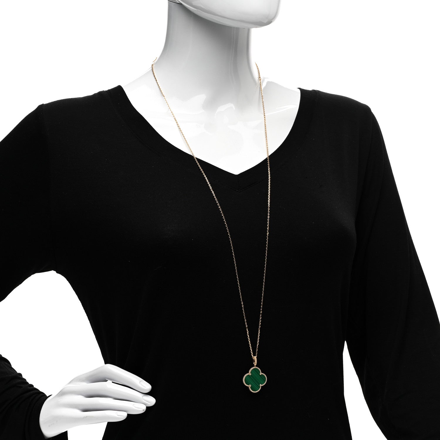 Van Cleef & Arpels 18K Yellow Gold Malachite Magic Alhambra Pendant Necklace 2 of 5