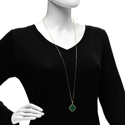 Van Cleef & Arpels 18K Yellow Gold Malachite Magic Alhambra Pendant Necklace 2 of 5