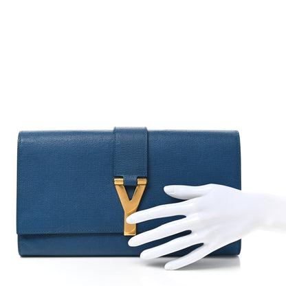 Saint Laurent Textured Calfskin Classic Y Ligne Clutch Blue 2 of 9