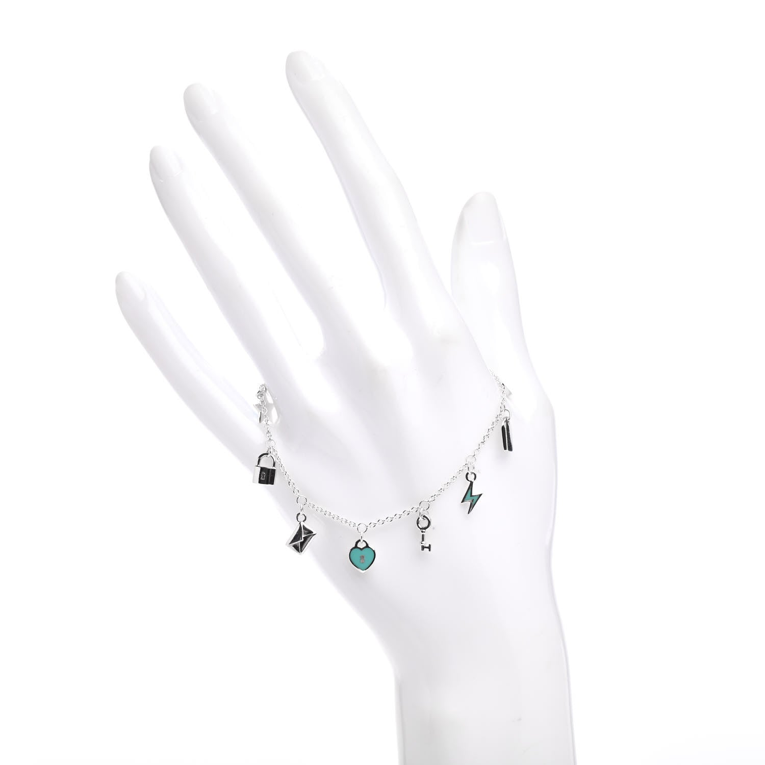 Tiffany Sterling Silver Enamel Love Notes Charm Bracelet Blue 2 of 4